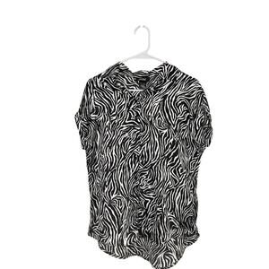 Just Polly NY Womens M Top Zebra Print Oversized Y2K Retro Boho Causal Fall